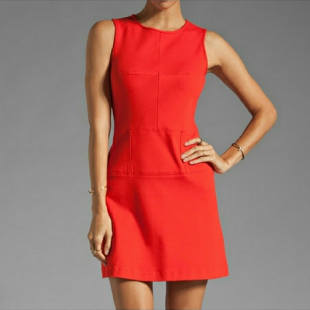 TIBI Mod Ponte Knit Party Dress Mini Orange Red Coral Sleeveless Cocktail